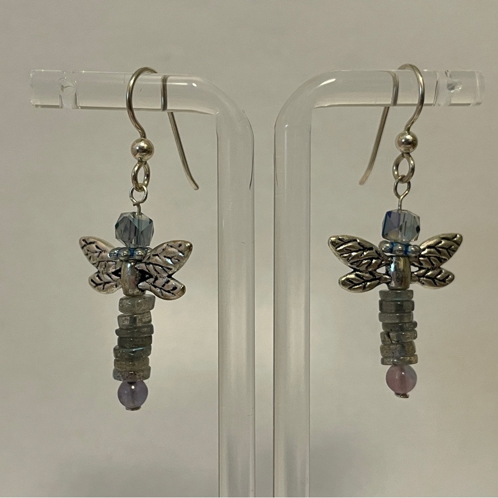 Silver Labradorite Dragonfly Earrings
